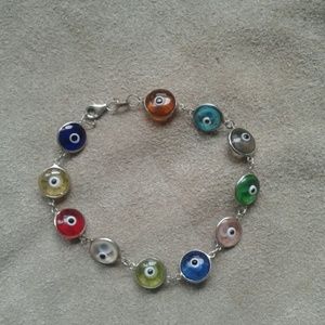Sterling silver and crystal evil eye bracelet